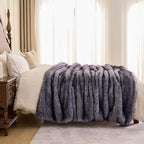 Fluffy Faux Fur Throw Blanket – Super Soft Warm Thick Plush Blanket for Bed, Couch & Office, Cozy Fuzzy Throw with Flannel Backing,90"x90", Grey