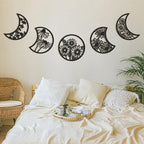 Jetec 5 Pcs Moon Phase Wall Hanging Decor Art Above Bed 10.6" H Boho Moon Phase Wood Wall Pediment Ornament for Living Room Bedroom Home Decoration Room Apartment Bar(Black)