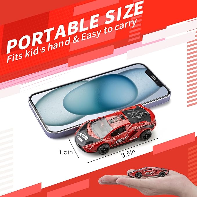 KIDAMI Pull Back Cars for Kids, Die Cast Metal Toy Cars Playset with Door Openable, Vehicles Race Toys for Toddlers, Boys, Girls’ Educational Play (4 Pack)