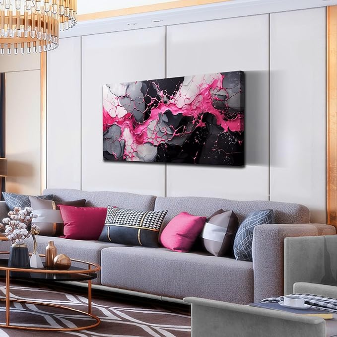 GUGIKA Abstract Wall Art for Living Room, Pink Canvas Wall-Art for Girls Bedroom, Print Paintings, Size 20x40 Inches