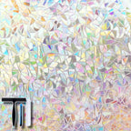 Volcanics Window Privacy Film with Installation Tools, Static Window Clings Vinyl 3D Decals Stickers Rainbow Window Film for Glass Door Home Heat Control Anti UV 11.8 x 78.7 Inches