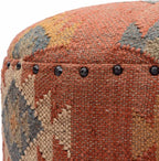 Handmade Kilim Jute Pouf Ottomans Wooden Seating Stool for Living Room, Bedroom (16" D x 16" W x 16" H) (Red)