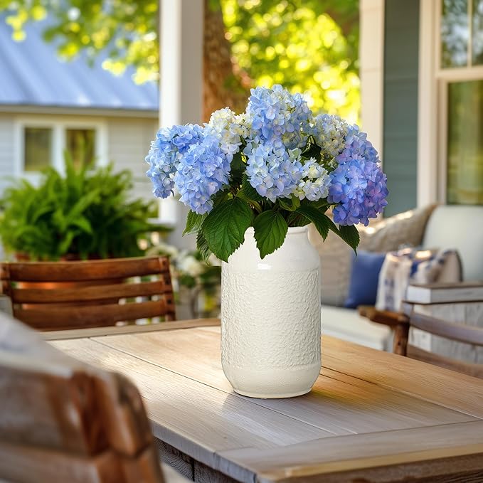 White Ceramic Vase for Flowers, 9 Inch Modern Decorative Vase for Home Decor, Centerpieces, Table, Living Room, Bathroom, Kitchen, Jarrones Decorativos para Sala