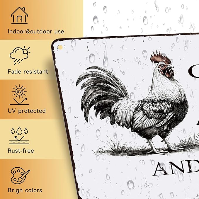Funny Chicken Coop Sign "Cluck Around & Find Out" Vintage Metal Tin Sign 8x12 Inch - for Farmhouse Kitchen Decor,Chicken Coop Accessories,Barn,Rustic Home & Garden Wall Art with Hanging Holes