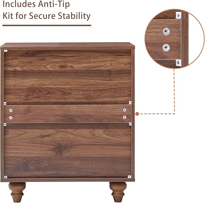 Fluted Nightstand Set 2 22.9'' Wood Nightstands with Drawers Bedside Table Set of 2 Mid Century Drawer Dresser for Bedroom Living Room Walnut