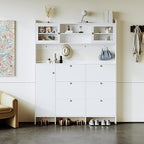 Ball & Cast Tipping Bucket 3-Tier Shoe Cabinet with 6 Flip Drawers and Storage Shelf,Entryway Hall Tree with Tempered Glass Doors and 4 Hooks,for Hallway,Mudroom,Living Room,White