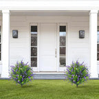 Artificial Boxwood Topiary Ball Trees with Ground Spikes UV Resistant Faux Greenery Shrubs Fake Shrubs for Outdoors, Realistic Faux Plants Bushes for Garden Porch Yard Patio Decor (Purple Flower)