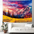 Delur Mountain Tapestry Sunset Forest Tree Nature Tapestry Wall Hanging Sunrise Psychedelic Scenic Landscape Headboard for Bedroom Living Room Home Decor (59.1" x 78.7")