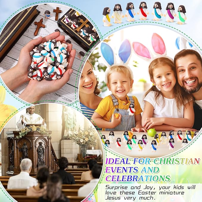 Bememo 100 Pcs Jesus Toys Original Design Mini Rubber Little Jesus Figurine to Hide and Seek Religious Party Favors Sunday School Craft Baptism Gifts for Easter Egg Stuffers(Multicolor)