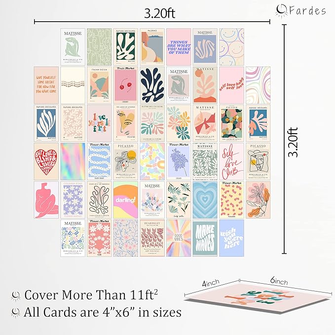 Aesthetic Room Decor, 50pcs Danish Pastel Prints for Wall Decor, Wall Collage Kit Aesthetic Pictures for Dorm Decor, Teen Girls Preppy Bedroom Decor
