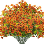 Artificial Fake Flowers for Outdoor Spring Decoration, 16 Bundles Faux Silk Colorful Daisy UV Resistant Realistic for Outside Porch Patio Home Yard Garden Planters Pots Window Box (Orange)