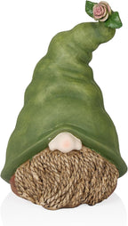 Alpine Corporation - 10" Tall Outdoor Garden Gnome Decor - Gnome Head with Rope Beard and Flower on Green Hat – Durable Lawn Scupture, Ideal for Patio, Deck, & Yard