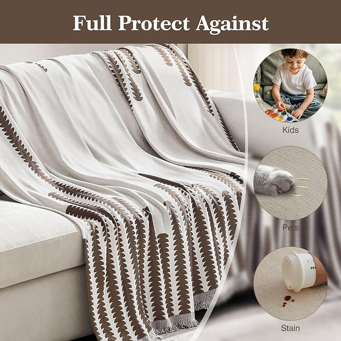 Couch Cover Boho for Dogs Washable Mocha Couch Covers for 2 Cushion Couch, Chenille Sectional Couch Covers L Shape Sofa Cover, Furniture Protector for Kids, Pets, Mocha 91" X150"