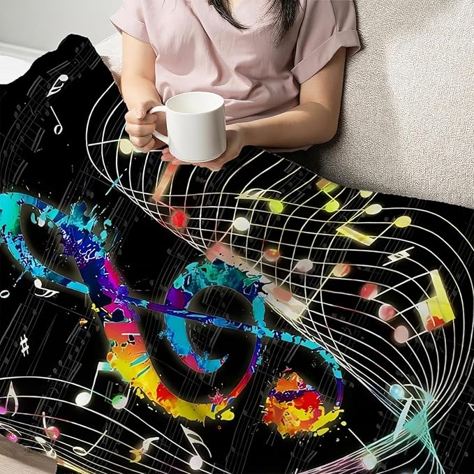 Music Blanket for Girls Women Music Notes Lovers Gifts for Boys Men Lightweight Fuzzy Throw Blanket Cozy Plush Flannel Fleece Blankets for Bed Decor 40"x50"