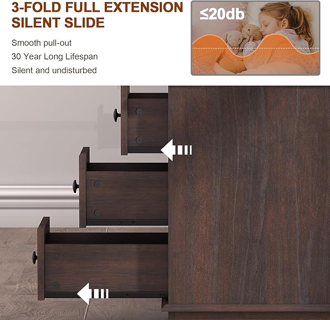 HIFYOBRO 3 Drawers End Table with Flip Top Charging Station, Narrow Side Table with Power outlets, Wooden Nightstand, End Table with Storage for Living Room and Bedroom