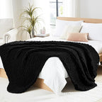 L'AGRATY Chunky Knit Blanket Throw: Soft Chenille Yarn Throw Blanket 60x80 - Handmade Thick Cable Crochet Blanket - Large Chunky Rope Throw Blanket for Couch Sofa Bed Home Decor(Black)