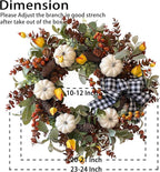 WANNA-CUL 24 inch Large Farmhouse Fall Wreath Decor for Front Door with White Pumpkin,Cotton,Lamb's Ear and Eucalyptus Leaves,Harvest Door Wreath for Autumn or Thanksgiving Decorations