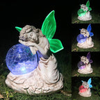 Solar Angel Garden Statue Outdoor Decor with Crackle Glass Globe Color Changing Light Angels Garden Figurines Garden Decor Lawn Ornaments for Patio Yard Lawn