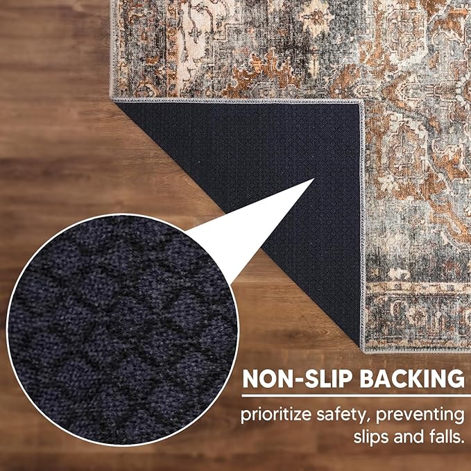 Keen Home Design 5x7 Rug - Machine Washable Area Rug with Non-Slip Backing, Ideal for Living Room, Dining Room, Bedroom - Vintage, Easy Clean, Durable, Low Pile Rug - (5' x 7')