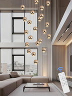 Farmhouse Crystal Chandelier, Luxury Hanging Lights High Ceiling Pendant Lighting for Foyer Staircase 24 Lights Gold Chandelier Dimmable 2700k-6000k