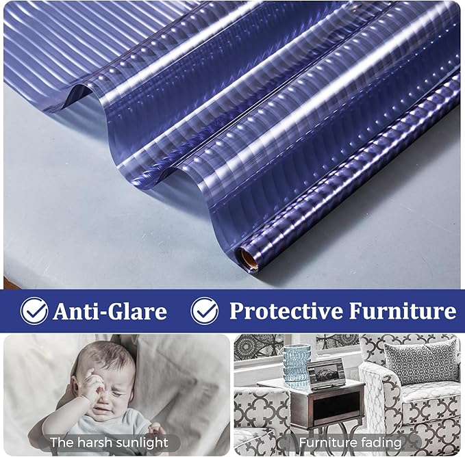 Beautyhero Window Privacy Film, Frosted Reeded Glass Cling, 3D Decorative Coverings with UV Blocking, Adhesive Stickers for Bathroom Doors Cabinet