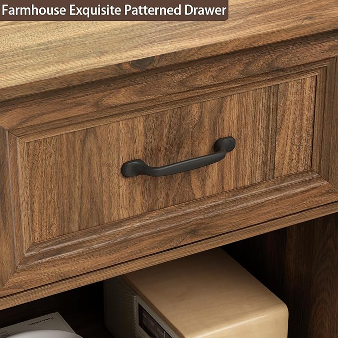 CARPETNAL 20" Farmhouse Nightstand Set of 2, End Table with Large Drawers & Open Storage, Side Table, Bedside Table for Bedroom, Living Room, Walnut