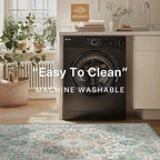 GENIMO 8x10 Area Rugs for Living Room, Machine Washable Non Slip Vintage Rugs, Low Pile Lightweight Chenille Print Rug for Bedroom, Dining Room, Home Office, Cyan