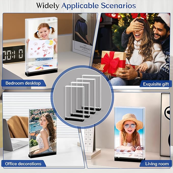 4×6 Acrylic Picture Frame (3Pack) -Double Sided 20 mm Clear Photo Frame Magnetic Standing Modern Design for Stereoscopic Displays, Desk Decor & Perfect Memories Gifts (4×6 vertical)