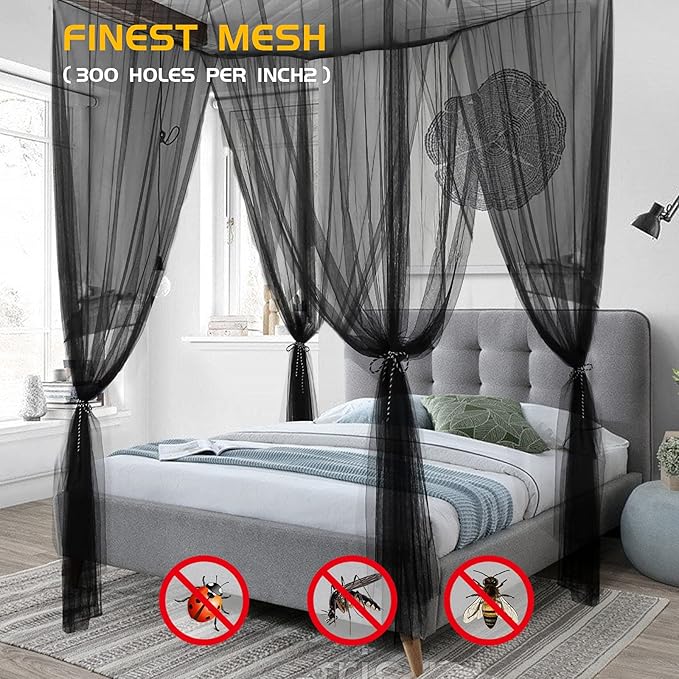 VISATOR Mosquito Net Bed Canopy,4 Corner Post Canopy Bed Curtains with 4 Hanging Hook,30ft Hanging Tether,4 Tassel Hanging Pendants and Storage Bag,Canopy Bed for Full/Queen/King Size