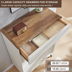 RedLemon 5 Drawers Dresser for Bedroom, 48'' Tall Mid Century Modern Wood Fluted Dresser, Chest of Drawers with Tapered Leg for Bedroom, Living Room, Hallway, Closet,Antuique White