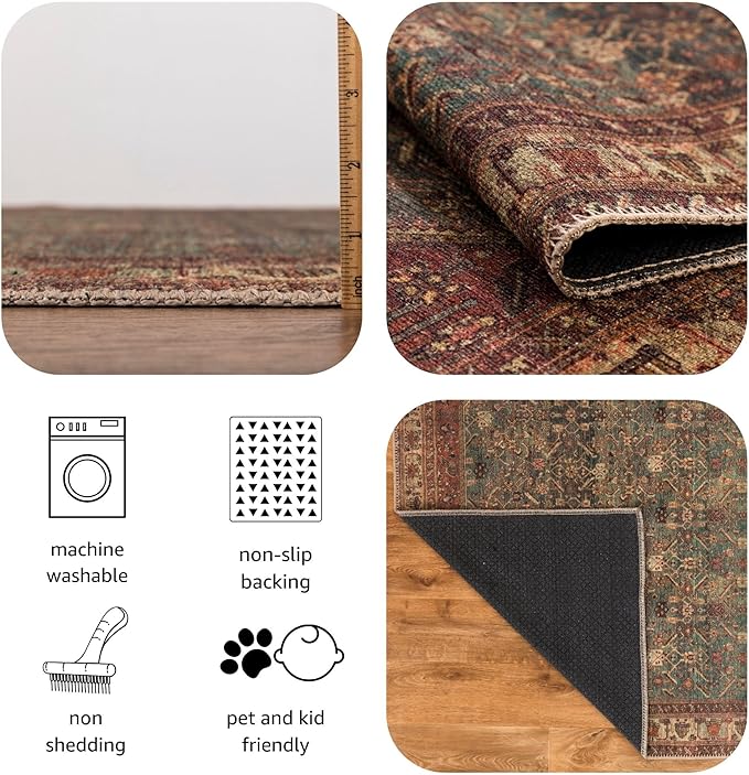 Keen Home Design 2x12 Rug - Machine Washable Runner with Non-Slip Backing, Ideal for Hallway, Entryway, Kitchen, Laundry Room - Vintage, Easy Clean, Durable, Low Pile Rug - (2'6" x 12')