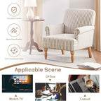 HUIMO Linen Fabric Accent Chairs Set of 2, Mid-Century Modern Armchair with Solid Wood Legs, Single Sofa Chair,Upholstered Reading Club Chair (2, Brown and White Stripe)