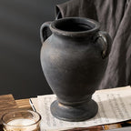 Ceramic Rustic Flower Vase with Handles, 8.36 Inch Tall Vintage Pottery Home Decor, Farmhouse Terracotta Vase for Living Room, Table, Shelf, Mantel Decoration, Farmhouse- Black