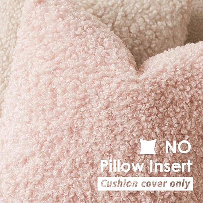 Foindtower 2 Pieces 22x22 Inch Light Pink, Faux Fur Throw Pillow Cover Accent Sherpa Furry Pillow Covers Fuzzy Soft Pillowcases Cozy Sheepskin Decorative Fleece Cushion Case for Bed Couch Living Room