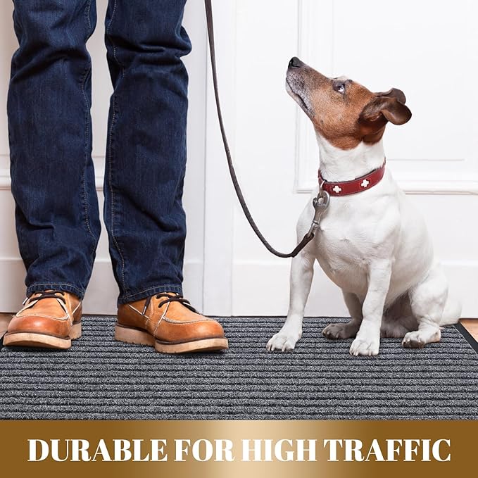 Yimobra Front Door Mat Outdoor Indoor Entrance, 100% Waterproof All-Season All Weather Doormat, Welcome Matt Outside Entry, Non Slip, Low Profile, Heavy Duty Patio Porch Floor Mats,47 x 24,Gray White