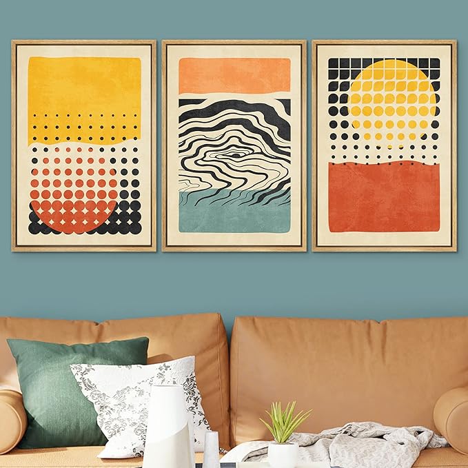 SIGNWIN Framed Canvas Print Wall Art Set Mid-Century Colorful Polygon Collage Abstract Geometric Illustrations Graffiti & Street Art Modern Art for Living Room, Bedroom, Office - 16"x24"x3 Natural