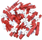 HAHIYO Mini Wooden Snowflake Clothespin Clip Christmas Photo Paper Holders 1.38inch Tight Clamp Not Fray Rope Post Notices Handy Read for Hanging Postcard Wedding Red 50PCS