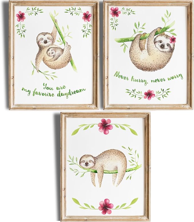 Sloth Art Prints (Set of 3) - Unframed - 11x14s | Delightful and Adorable Decor for Any Space | Living Room Decor | Bedroom Decor | Classroom Decor | Bedroom Wall Art | Modern Wall Art