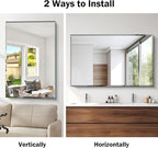 Beveled Bathroom Mirror, 30x48 Large Frameless Mirrors for Over Sink, Upgraded Shatterproof Beveled Frameless Vanity Mirror for Bedroom, Living Room and Entryway (Horizontal/Vertical)