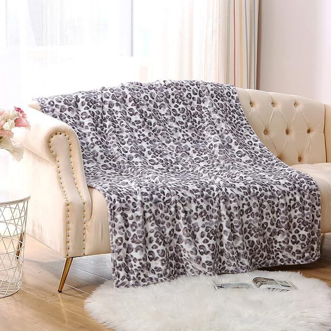MERRYLIFE Cheetah Throw Blanket for Couch | Soft Decorative Ultra-Plush Colorful| Throw Size Travel Blanket Plush|(50" 60", Snow Leopard)