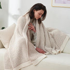 Amélie Home Chenille Waffle Throw Blanket for Couch, Reversible Pineapple Stitch Knit Soft Cozy Knit Blanket Lightweight Warm Decorative Throw for Sofa, Bed, Living Room, 60"x80", Beige&Ivory