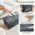 Rectangular Stuffed Pouf Ottoman with Foam Chunk Filling, Coral Fleece and Furry Fabric Design, Multi-Functional Floor Pouf for Living Room, Dark Grey