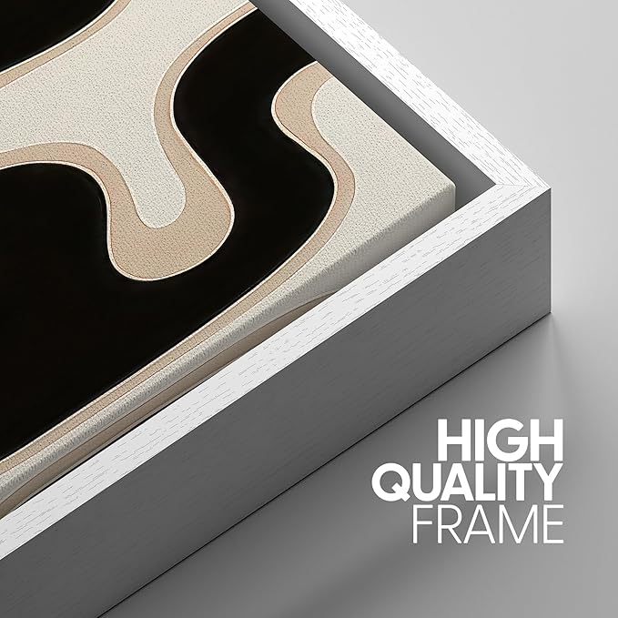 SIGNWIN Framed Canvas Print Wall Art Modern Abstract Organic Shapes Black and Beige Fluid Pattern Photography Modern Art Minimalist Black and White for Living Room, Bedroom, Office - 24"x36"x3 White