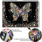 Damanse Butterfly Tapestry Wall Hanging Cute,Boho Wall Tapestry for Bedroom Aesthetic,Flower Living Room Decor for Teen Girls (Black, 59.80" x 78.70")