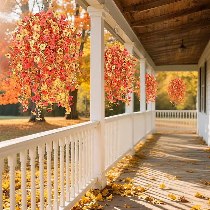 6 Bundles Artificial Fall Flowers for Outdoors Fake Plants Garden Home Fall Decor,UV Resistant Realistic Silk Faux Autumn Flower Indoor Outside Front Porch Patio Balcony Yard Farmhouse(Orange)