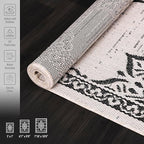 CAMILSON Outdoor Rug, 5x7 Medallion White Black Modern Area Rugs for Indoor and Outdoor Patios, Kitchen and Hallway Mats, Washable Porch Deck Outside Carpet (Medallion White, 5 x 7)