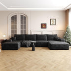 136" Sectional Couches for Living Room Modern Modular Sofa with L-Shape Couchs Upholstered Boneless Couch Deep Seat Sectional Couch with Chaise (Black, Right Facing Chaise+3Seaters+Ottoman)
