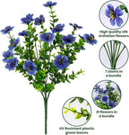 20 Bundles Artificial Flowers for Outdoor Fake Plants for Spring Decoration,Faux Eucalyptus Flowers for Planter UV Resistant Lifelike for Home Porch Garden（Blue）