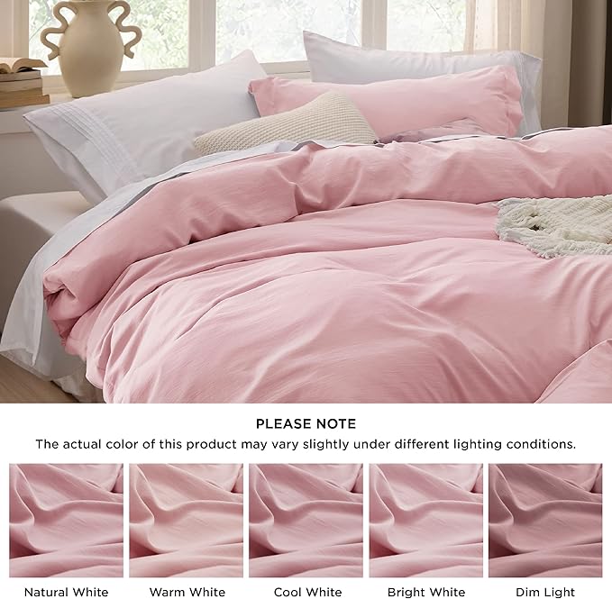 Bedsure Pink Duvet Cover Twin/Twin XL Size - 2 Pieces Prewashed Cotton-Like Extra Soft Bedding Set, Includes 1 Twin Duvet Cover 68x90 Inches with Zipper Closure & 1 Pillow Sham, No Comforter