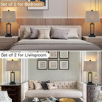 23.5" Touch Control Table Lamps Set of 2, Bedside Lamp with 2 USB Charging Ports & AC Outlet, 3-Way Dimmable Modern Nightstand Lamp for Living Room Bedroom End Table Office(2700K 2 LED Bulbs Included)